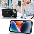 thumbnail image 5 of Crossbody Strap Wallet Case for iPhone 13 with Wrist Strap, 360° Rotating Ring Kickstand & Card Holder PU Leather Purse Magnetic Snap Zipper Case Cover for iPhone 13, Black, 5 of 9
