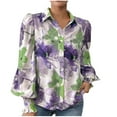 thumbnail image 2 of Aloohaidyvio Women's Wrinkle Free Button Shirts Fashion Casual Floral Lantern Sleeve Blouse Tops, 2 of 6