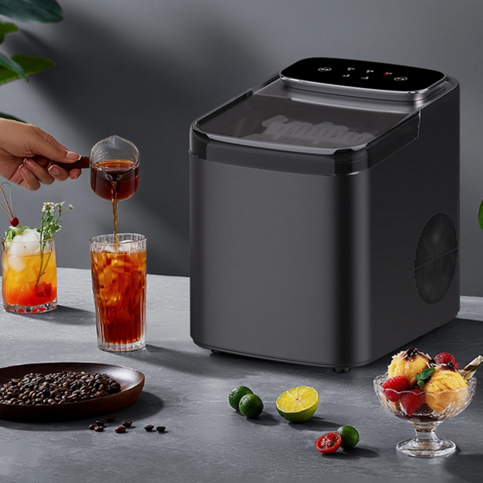 LANBB Countertop Ice Maker, Self-Cleaning Portable Ice Make Machine with Handle and Ice Scoop, Ice Cubes, 9Pcs/6Min 26Lbs/24H for Home/Office/Bar/Party (Black)