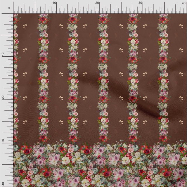 Soimoi Polyester Crepe Fabric Leaves & Rose Panel Decor Fabric Printed Yard 52 Inch Wide