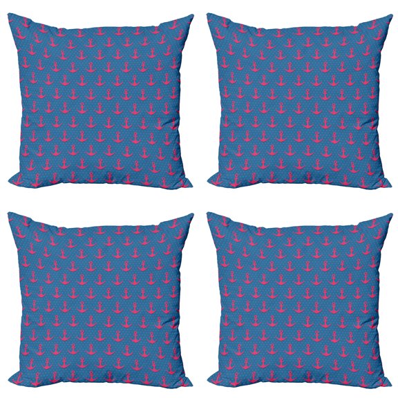 Ambesonne Anchor Throw Pillow Cover 4 Pack, Pink on Blue Dots, 18", Magenta Violet Blue