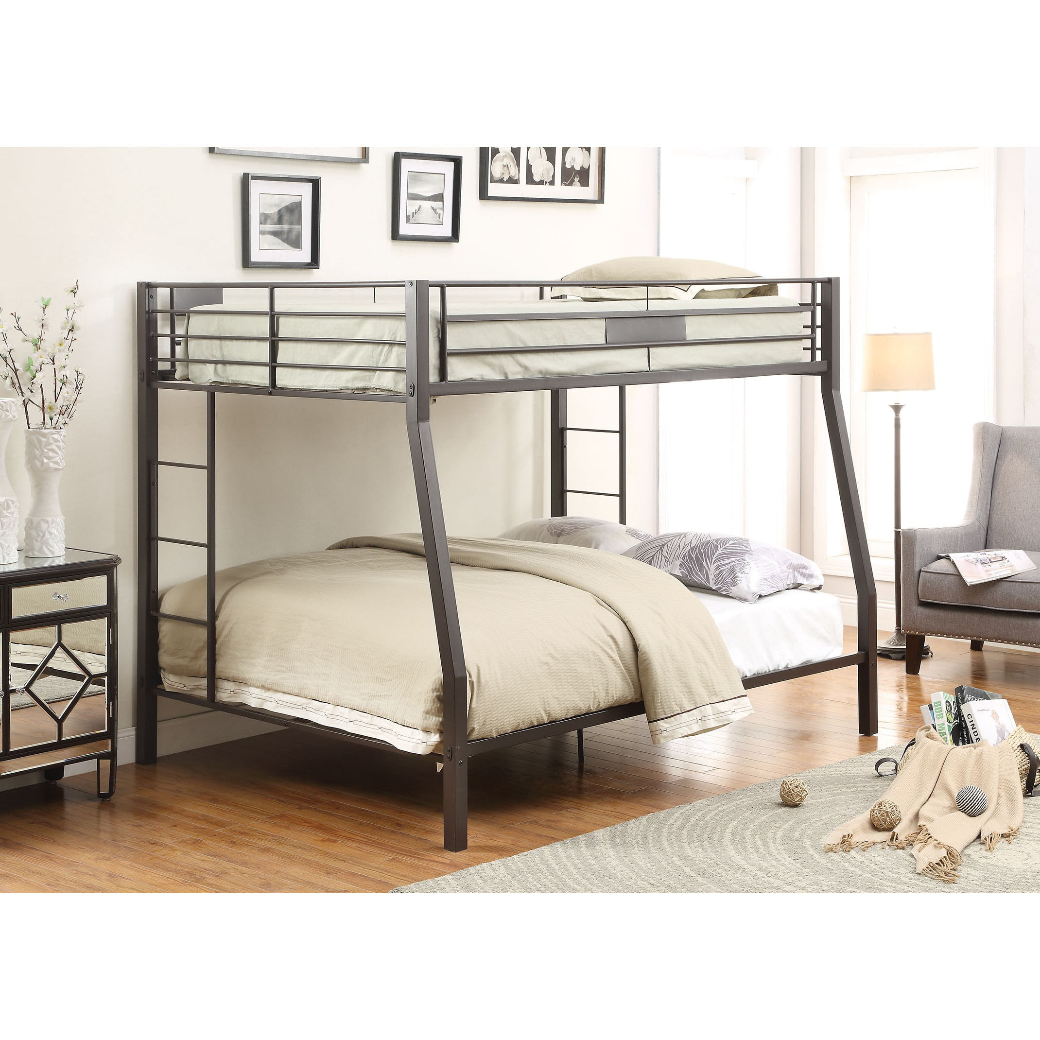 ACME Limbra Full XL over Queen Bunk Bed in Sandy Black, Multiple ...