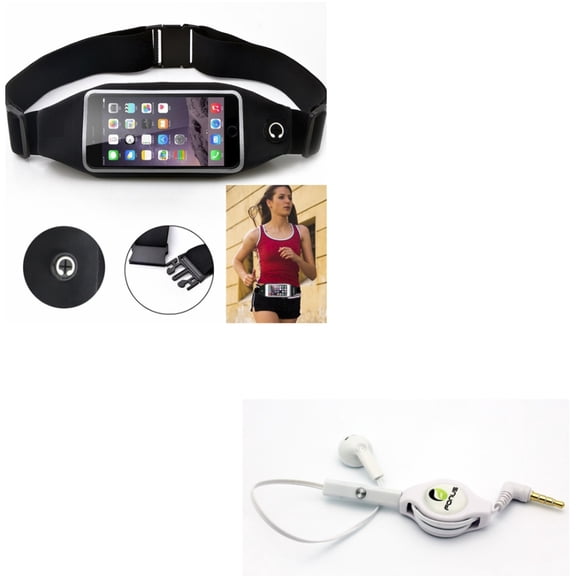 Black Sports Running Workout Waist Bag Belt Case w Retractable Headset MONO Handsfree Earphone Mic J3P for Samsung Galaxy A7 (SM-A700FD) A6 - Sony Xperia Z5 Z4v Z3v Z3  Z3 Z2 Z1S Z1 XZs XZ1 T3