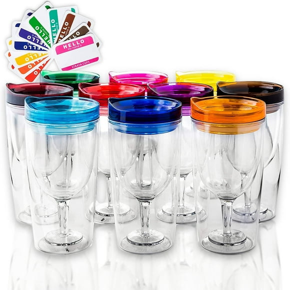 Strata Cups Gobelet à Vin Isolé 10oz Verres en Plastique Acrylique (Ensemble de 10)