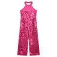 thumbnail image 6 of MSemis Kids Girls Teens Halter Neck Sleeveless Sparkly Jumpsuit One Piece Romper Party Outfits Hot Pink 8, 6 of 7