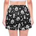 thumbnail image 2 of Women's Silk Pajama Shorts Black and White Halloween Elements Pajama Shorts Women's Casual Pajama Shorts with Pockets, 2 of 6