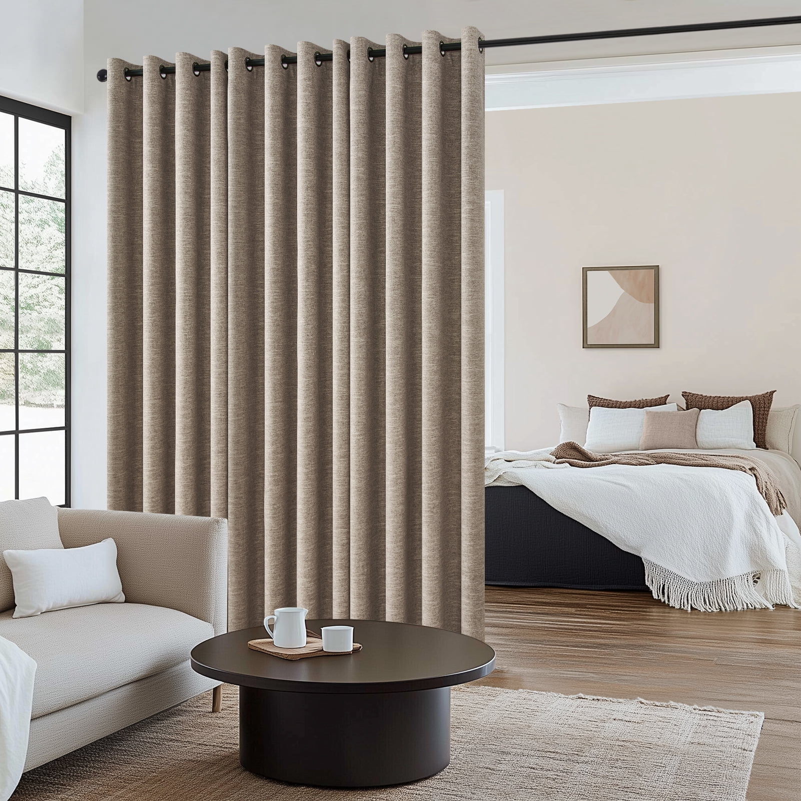 Top Finel Grommet Top Blackout Curtains, Dark Flax, 52" x 90", 2 Panels