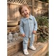 thumbnail image 4 of Cjfdfy Newborn Baby Boy Girl Fall Outfit Jumpsuit Collared Long Sleeve Button-down Pocket Solid Fall Romper Infant Crinkled Jumpsuit Soft Coming Home Fall Winter Outfit, 4 of 9