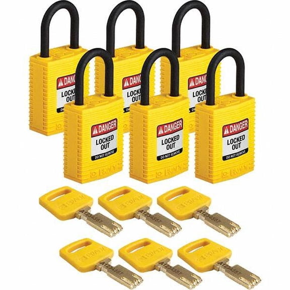 Brady Lockout Padlock,Nylon,1-21/32" H,Ylw,PK6 CPT-YLW-25PL-KD6PK