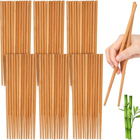 100 Pairs Bamboo Chopsticks Reusable, 9.5" Natural Unpainted Non-Slip Bamboo Chop Sticks, Lightweight Bulk Wooden Chopsticks for Home Restaurant Party, Sushi, Noodles