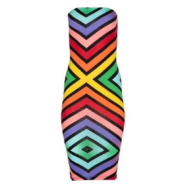 2Chique Boutique Women's Rainbow Color Block Printed Tube Midi Dress
