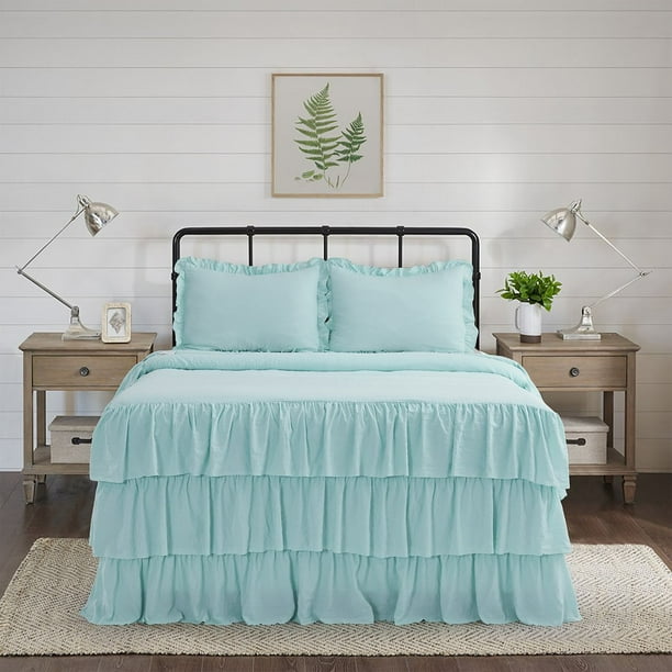 HIG Bedspread Set, Queen, Aqua, 3 Piece