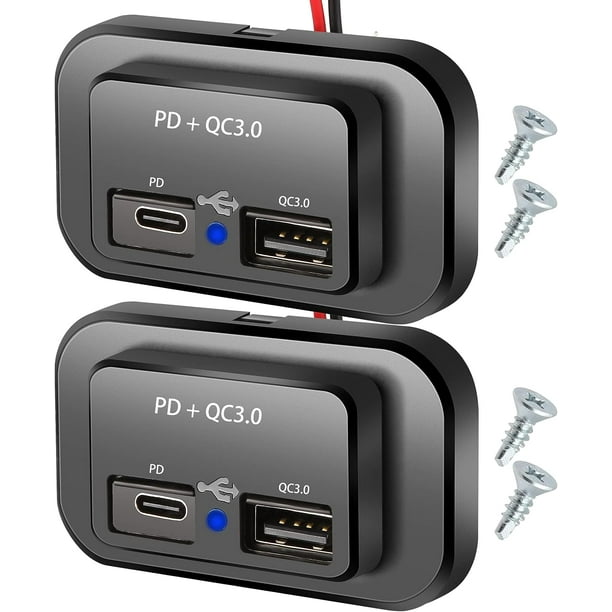 12V USB Outlet 12V Switch Panel with Type C and QC3.0 USB Car