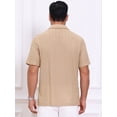 thumbnail image 3 of DARING DIVA Men's Hollow Jacquard Camp Collar Short Sleeve Beach Texture Shirts M Khaki, 3 of 7