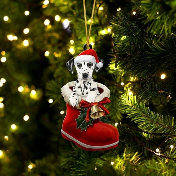 Acrylic 2D FLAT Dalmatian In Santa Boot Christmas Hanging Ornament