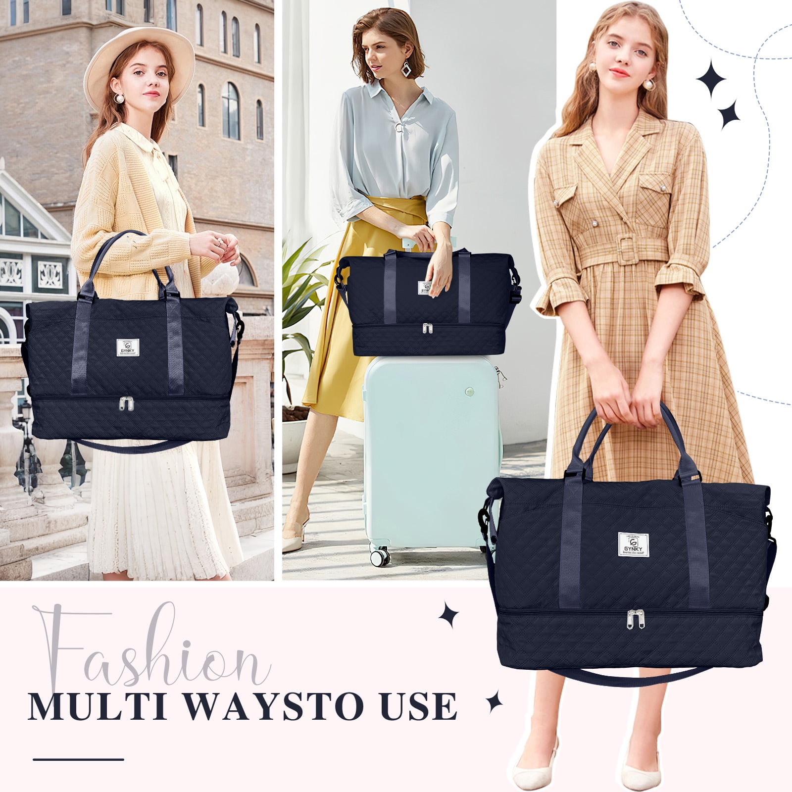 Gynky Travel Duffle Bag Weekender Bags for Women with Shoe Compartment Carry on Overnight Bag Gym Duffel Bag with Wet Pocket Hospital Bags for Labor and Delivery