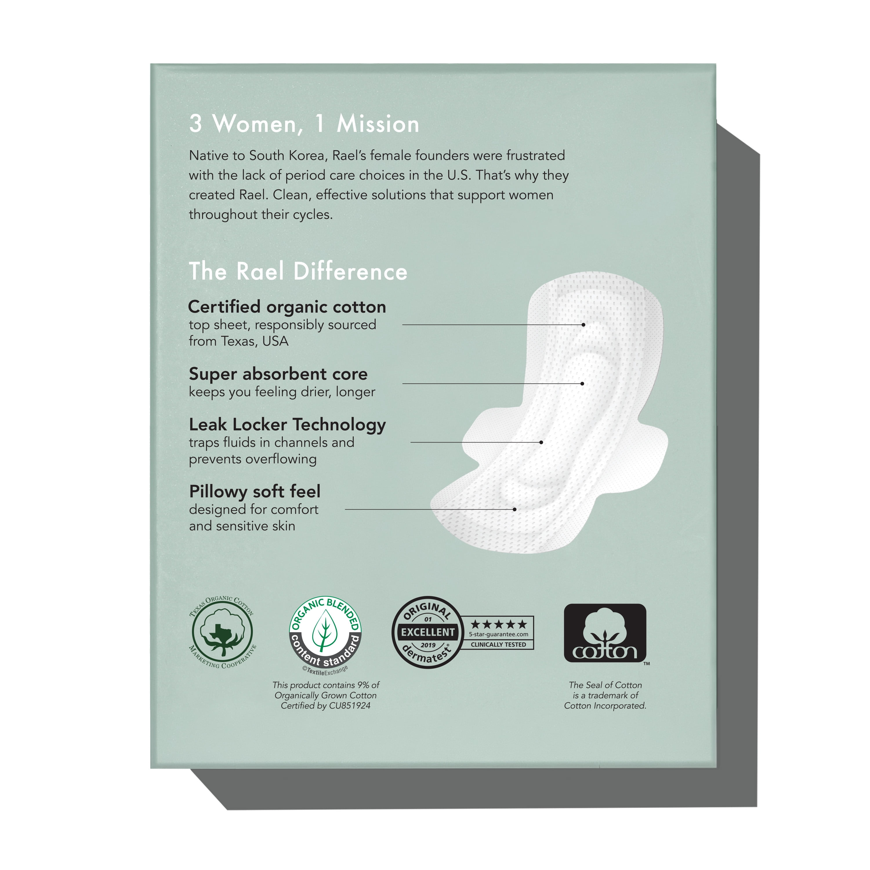 Rael Certified Organic Cotton Cover Pads, Petite, 16 Count