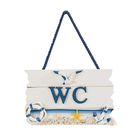 Luzkey WC Sign Board Bathroom Board Plaque Mediterranean,Removable Door Sign Wall Decor for Office Water Closet WC Toilet Decoration swim ring