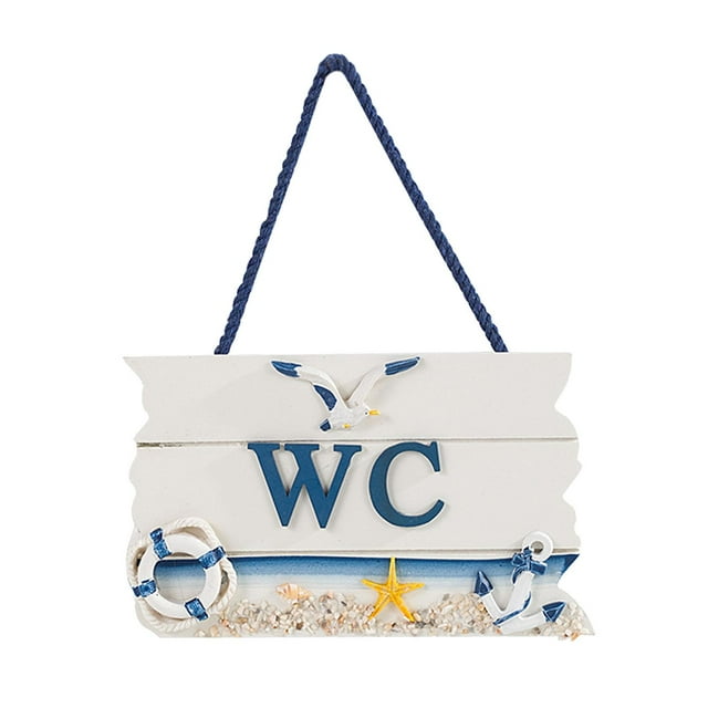 simhoa WC Sign Board Hanging Mediterranean Wall Decor for Washroom Store Restaurant swim ring