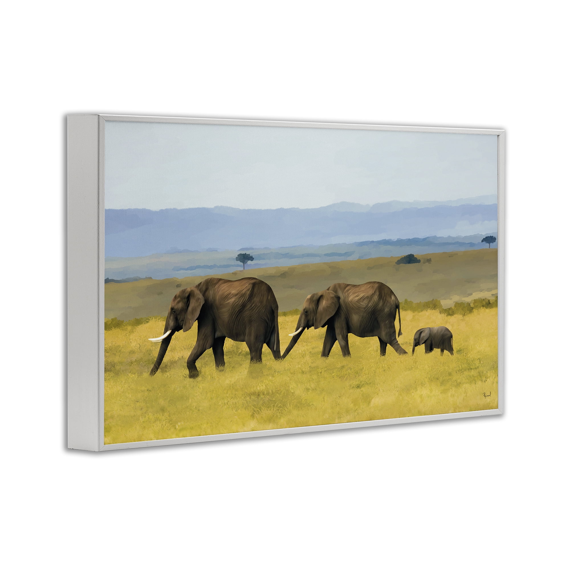 Stupell Industries Elephants In The Grassland White Framed Giclee Art, design by Renel Peters