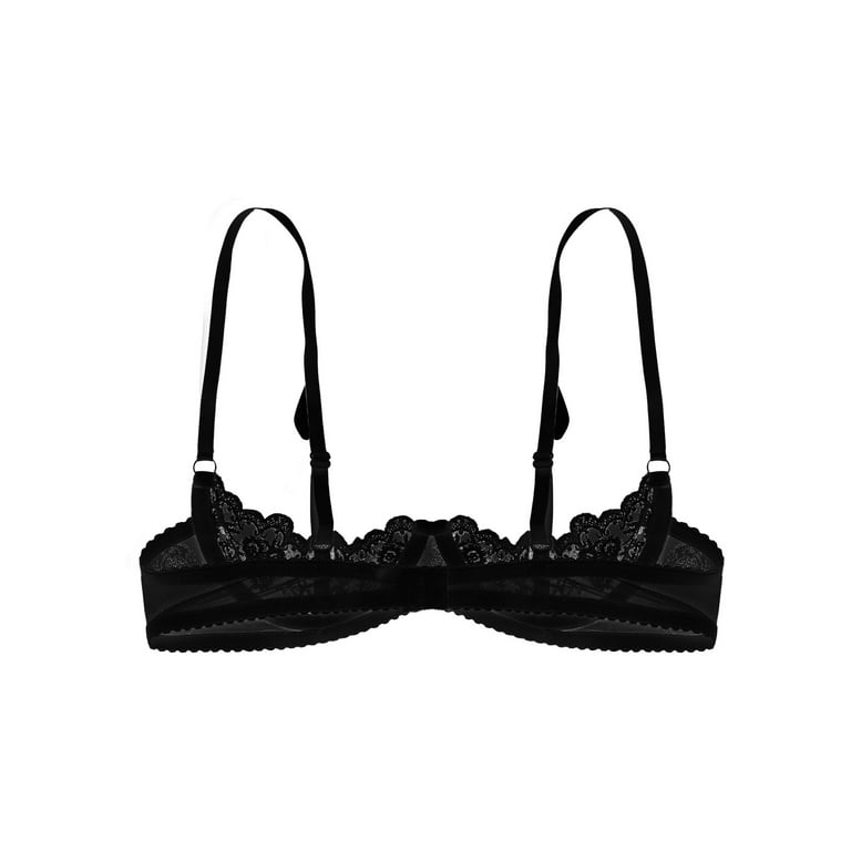 iiniim Woman's Lace Sheer Push Up Shelf Bra Lingerie Underwired Balconette  1/4 Cup Hollow Out Bralette 