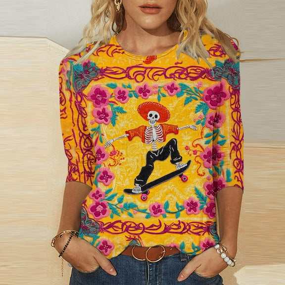 Womens Tunic Tops 3/4 Sleeve Cotton Knit Summer Blouses for Older Women 2026 Vacation Womens Tops Summer Plus Size T Shirts for Women Graphic