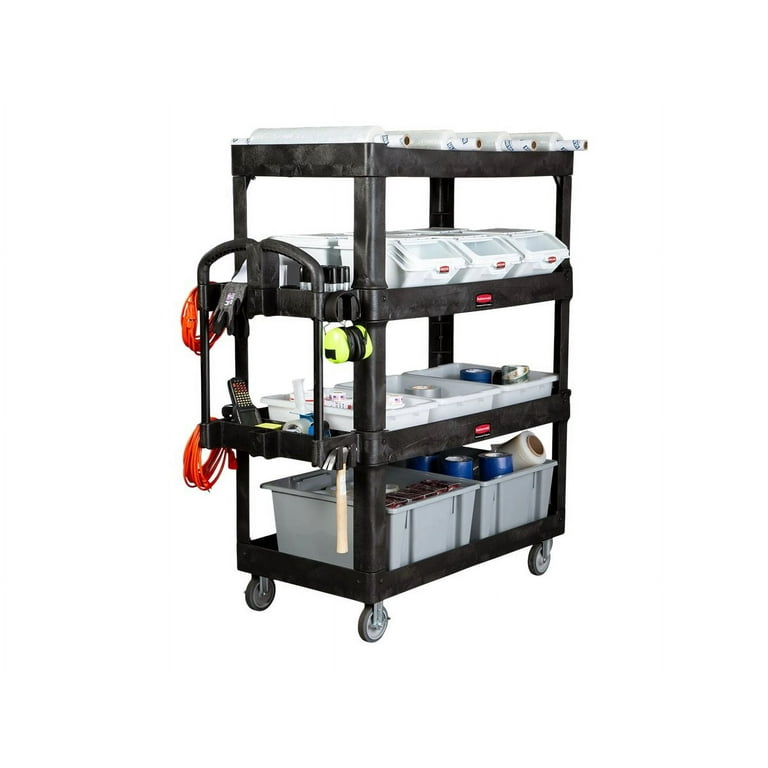 Rubbermaid Commercial 4-Shelf Heavy-Duty Ergo Utility Cart 700 lb Capacity 24.35 x 54.1 x 62.4 Black