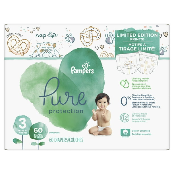 Bevatten Sortie spanning Pampers Pure Protection Limited Edition Natural Diapers, Size 3, 60 Ct -  Walmart.com