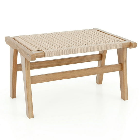 Yardi Yard Teak Wood Ottoman Footstool with Braided Rope for Living Room, Ottoman