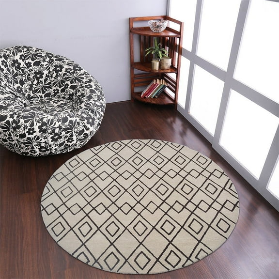Rugsotic Carpets Hand Tufted Wool Eco-Friendly Area Rugs - 8'x8', Round, Cream Brown, Modern Contemporary Design, High Pile Handmade Anti Skid Rugs for Living Room, Bed Room (K04510)