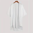 thumbnail image 5 of MOJOGO Men's Beachwear Robe Open Front Cardigan Half Sleeve Mesh Coverups with Fringe Lightweight Vacation Outfits M, 5 of 6