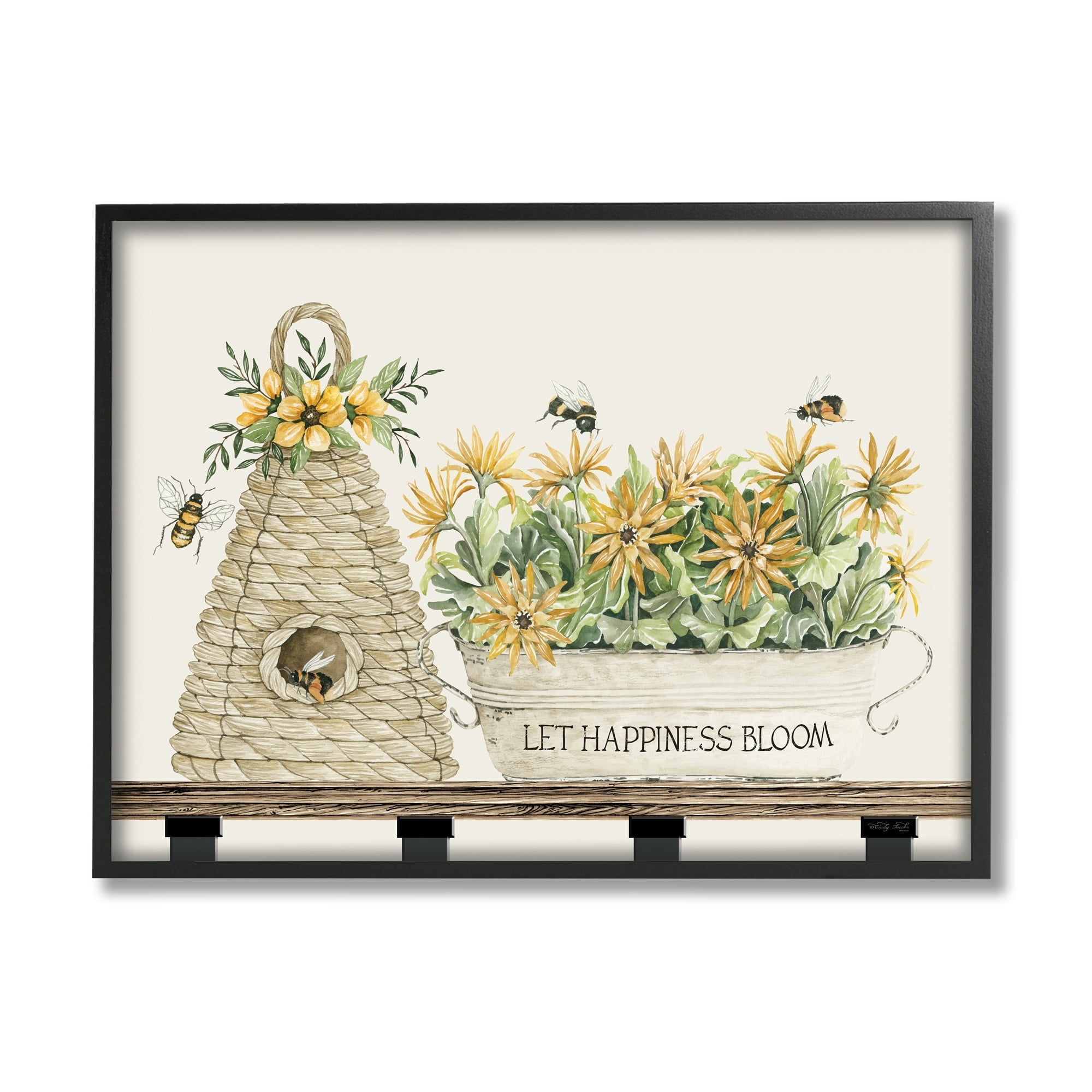 Stupell Industries Let Happiness Bloom Beehive Nest Daisy Flowers Nest ,14 x 11, Design by Cindy Jacobs