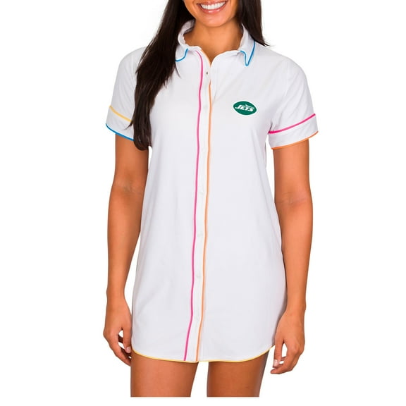 Women's Concepts Sport White New York Jets Flutter Knit Button-Up Nightshirt