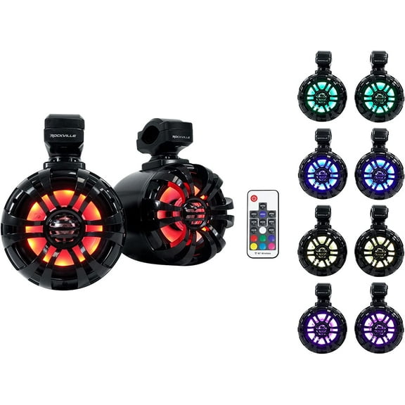 Pair Rockville WB50KLS BLACK 5.25" 250w Metal Marine Wakeboard LED Tower Speakers