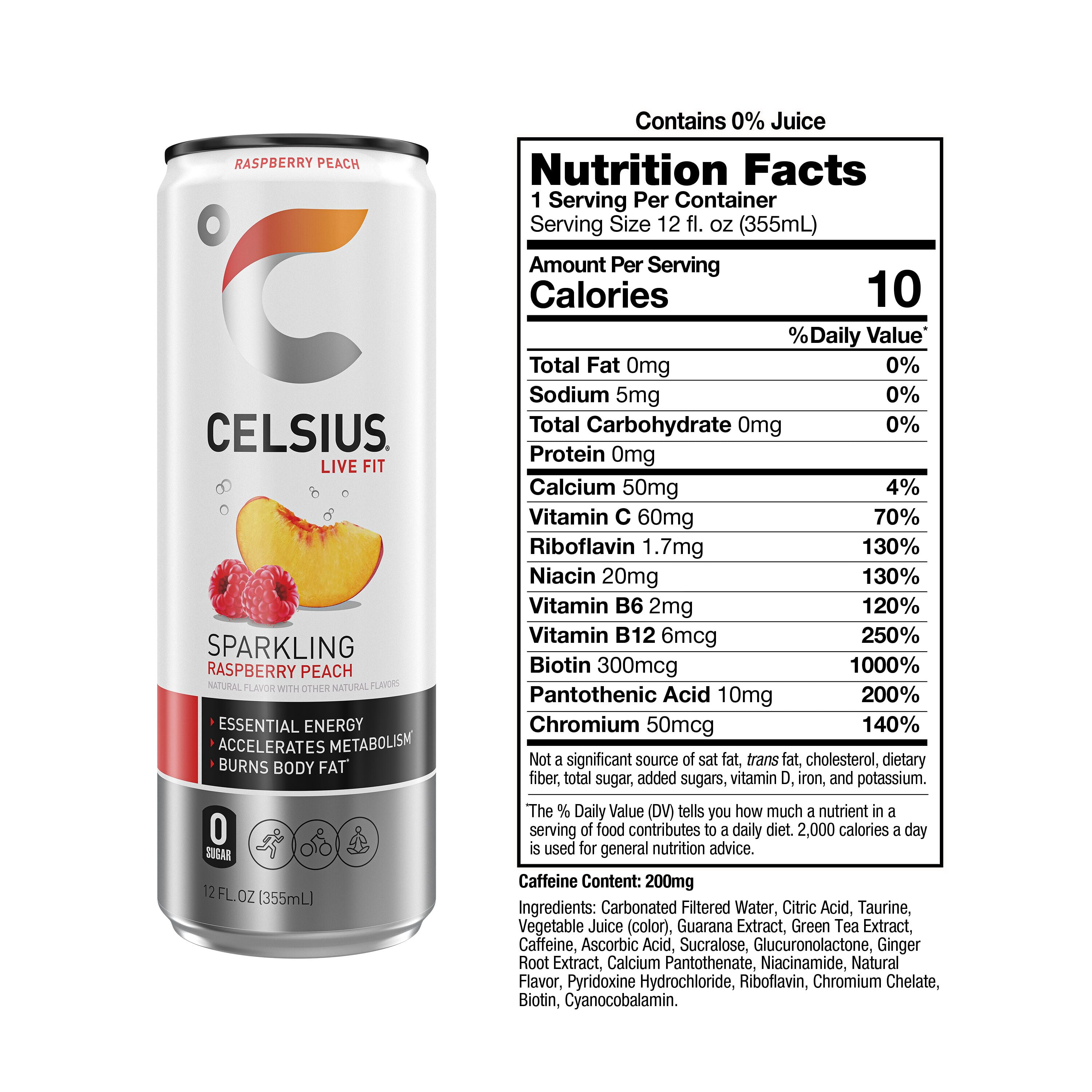 CELSIUS Sparkling Raspberry Peach, Functional Energy Drink 12 fl oz Single Can