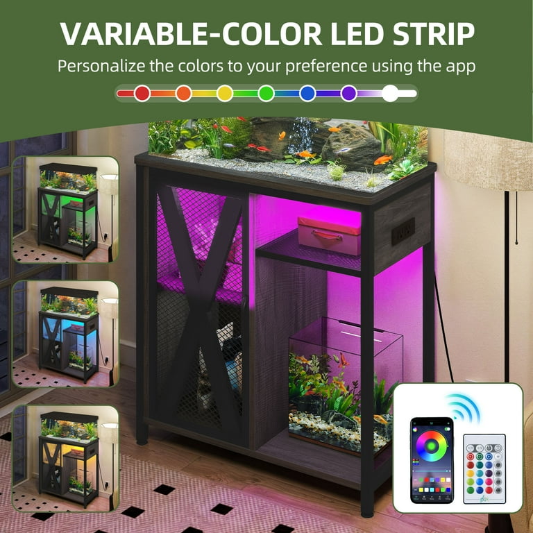 Uforic 20-30 Gallon Fish Tank Stand with Power Outlets & LED