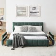 thumbnail image 3 of Queen Bed Frame with 4 Storage Drawers, Upholstered Platform Bed Frame with Wood Slats Support, No Box Spring Needed, Blue+Green, 3 of 9
