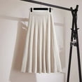 thumbnail image 4 of comerut Women Fall Winter Skirt High Waist Elastic Waist Solid Color Knitted A-line Big Swing Warm Soft Thick Commute Midi Skirt, 4 of 8