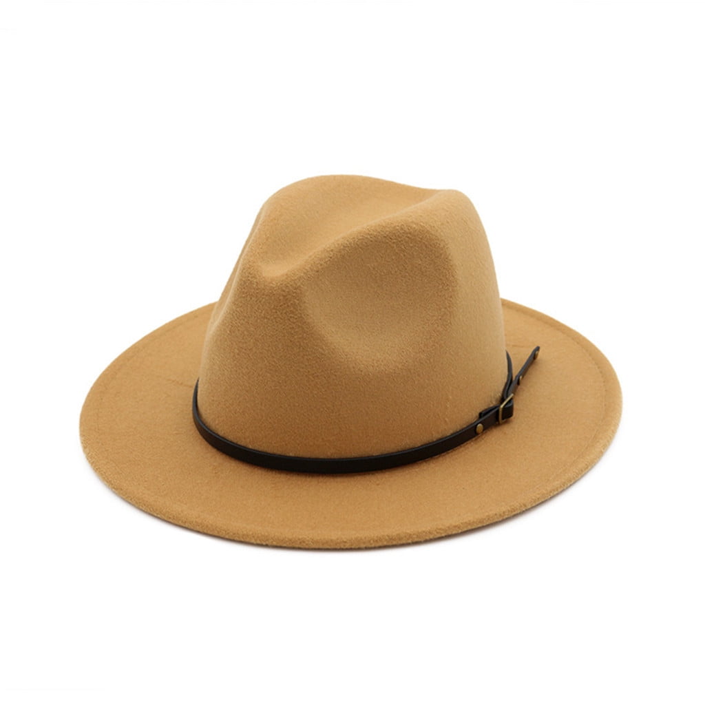 Lanzom Women Lady Retro Wide Brim Large Floppy Panama Hat Belt Wool Fedora Hat 