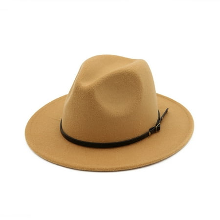 Kusou Womens Wool Felt Outback Hat Panama Hat Wide Brim Women Belt Buckle Fedora Hats Light tan F | Walmart (US)