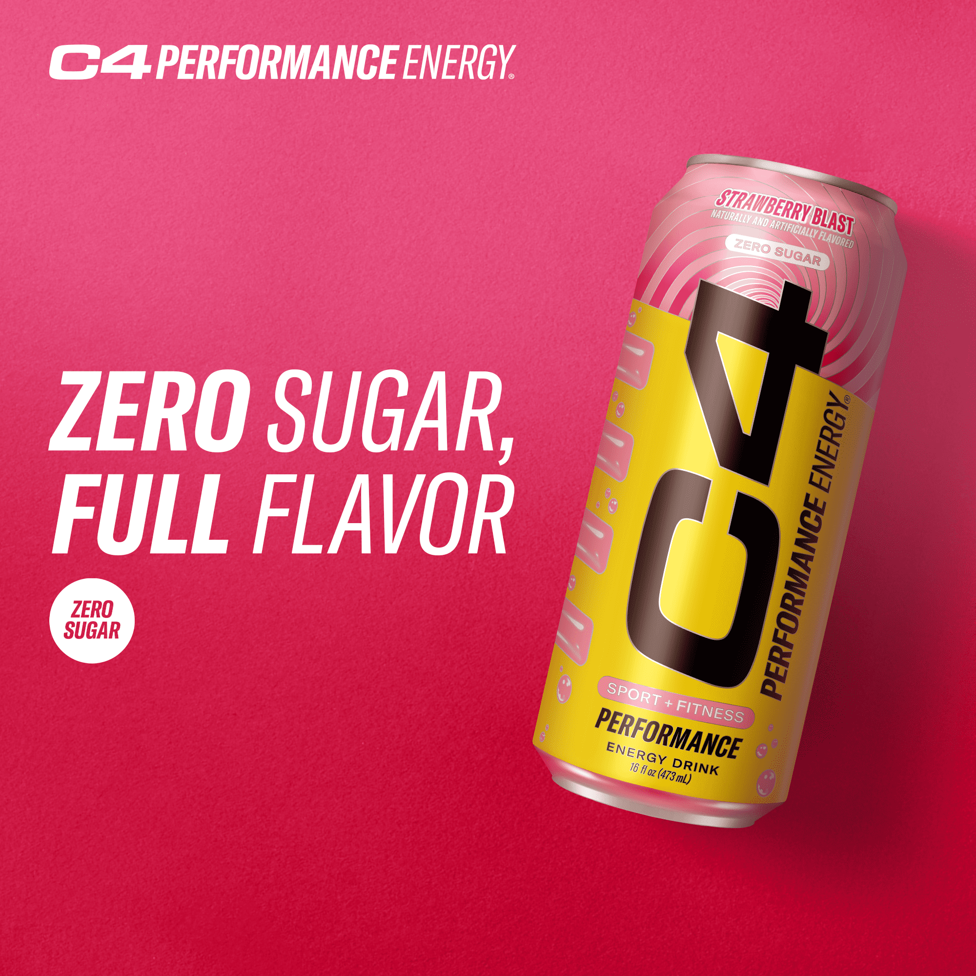 C4 Energy Performance Drink, Strawberry Blast, 16 oz, 12 Pack Cans