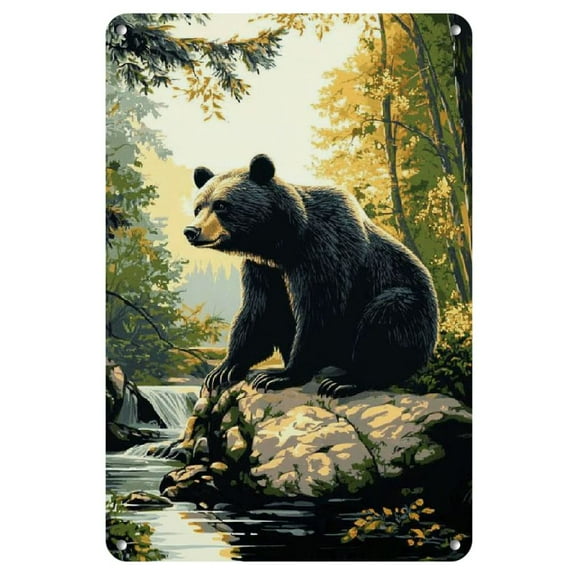 Black Bear on Rock Iron Wall Art (8x12") - Perfect for Home, Bar, Cafe, Garden & Farmhouse Decor | Indoor/Outdoor Gift Idea
