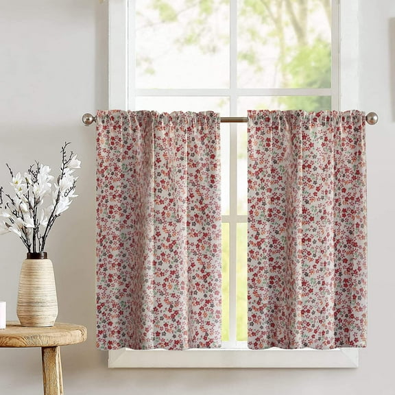 Cotton Small Flowers Allover Print Café Tier Curtains Window Treatment Kitchen Home Décor