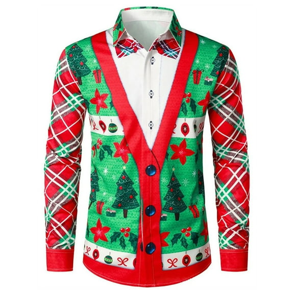 DHFJKG Men's Santa Shirts Casual Christmas Printed Long Sleeve Turndown Collar Comfortable Blouse Christmas Autumn Winter Leisure Stylish Tops