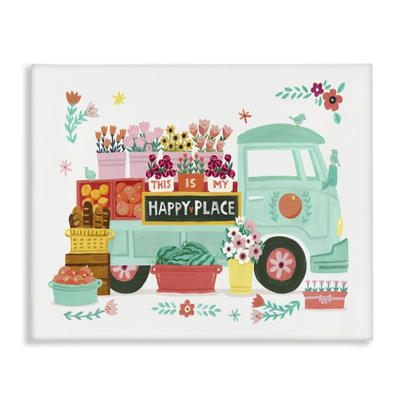 Stupell Industries Happy Place Flower Truck Plants & Flowers Painting Wrapped Canvas Art Print Wall Art, 20 x 16