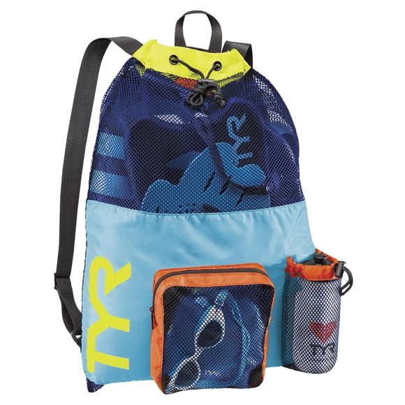 Mochila TYR Big Mesh Mummy para nadar en mojado, gimnasio, azul/amarillo