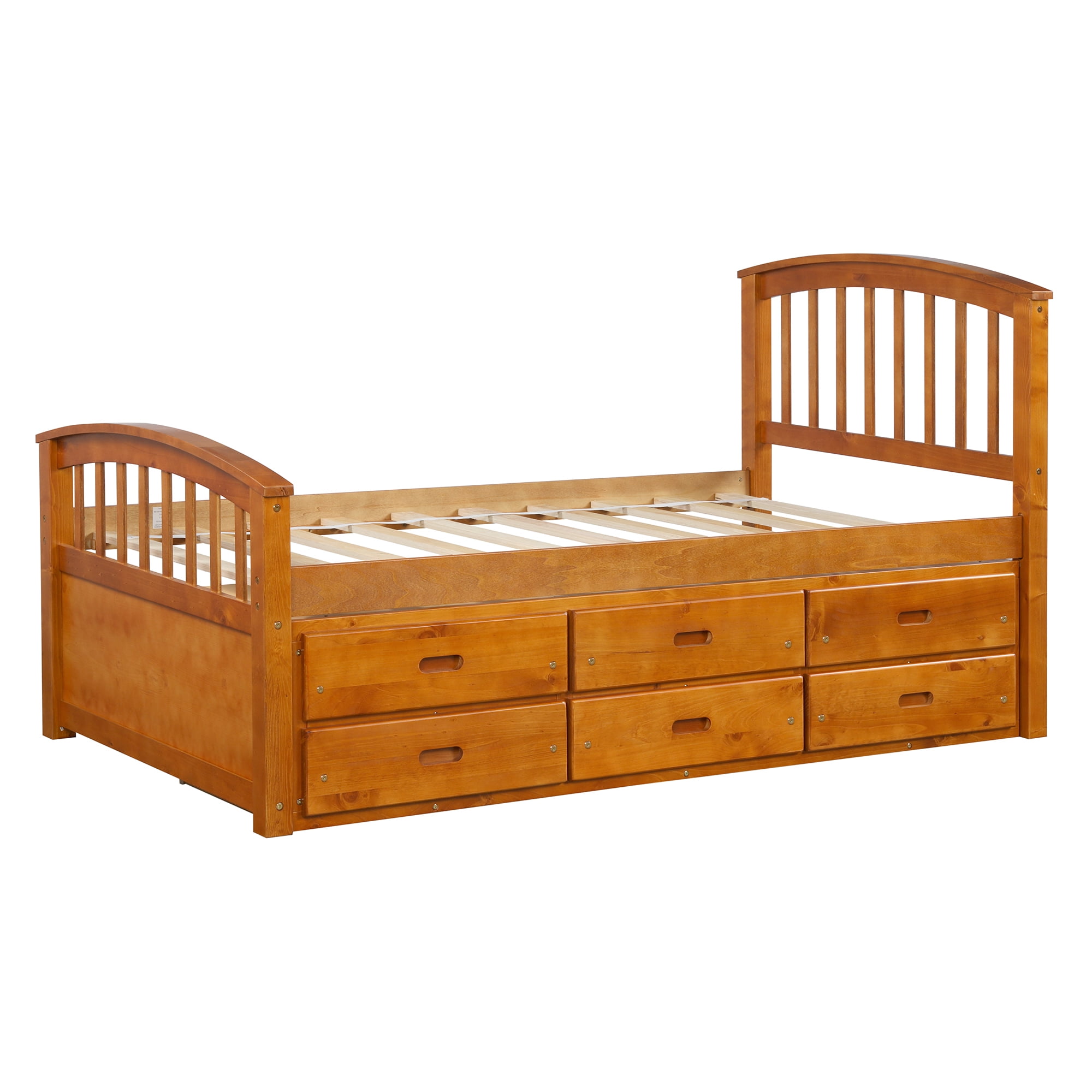 Aukfa 6 Drawers Platform Storage Bed, Solid Wood Captain Bed, Twin Size - Oak