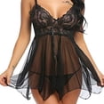 thumbnail image 4 of Levmjia Women Lace Mesh Lingerie Set Soft Sheer Breathable Solid Color Lightweight Nightwear Front Slit Spaghetti Strap Loose Flowy Home Date Night Adult Sleep Dress, 4 of 8