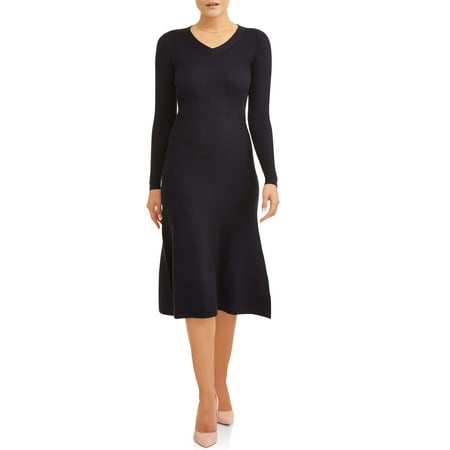 Women's Long Sleeve Fit and Flare Sweater Dress