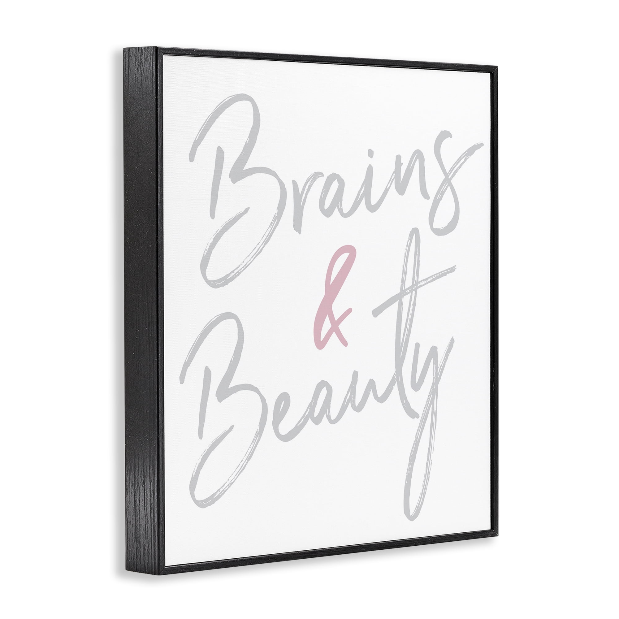 Stupell Industries Brains & Beauty Phrase Beauty & Fashion Painting Black Framed Art Print Wall Art, 16 x 20